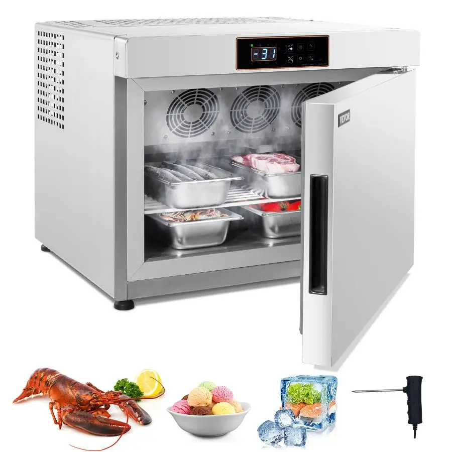 【Summerfinds】 VEVOR Commercial Blast Freezer, 32 L/ 1.1 Cu. ft Blast Chiller with 4 1/3 Trays, Blast Chiller Freezer Chest with Cooling Freezing Modes, Stainless Steel Food Blast Freezer for Restaurant, Seafooddealsforyoudays