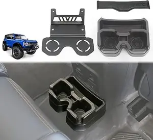 Rear Seat Cup Holder Floor Console Cup Holder for Ford Bronco 2021 2022 2023 2/4 Door Removable Drink Holder Storage Organizer Interior Accessories (Not Sport) coin organizer