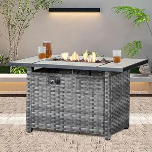 Ovios 42'' Rectangle Propane Fire Pit Table, Outdoor Gas Fire Table with Tabletop and Hidden Tank Storage, Heating Firepit Table for Patio Backyard Deck Porch Garden Conversation Set Furniture