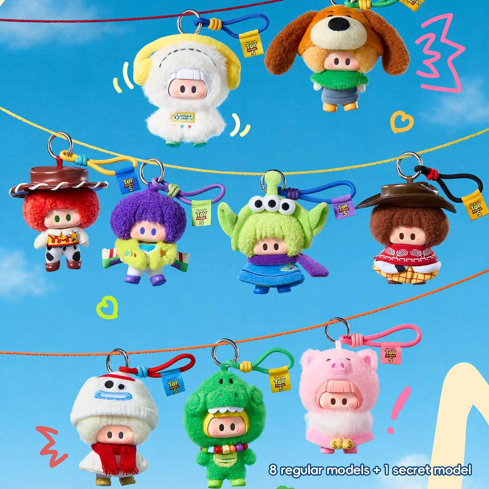 MINISO Toy Story 5 x YOYO Cute Cosplay Series Mystery Blind Box Keychain,Kawaii Vinyl Plush Figurine Bag Charm, Collectible Miniature Toy, Surprise Gift for Pixar Fans,Holiday Gift Birthday Gift summerwins Key Rings