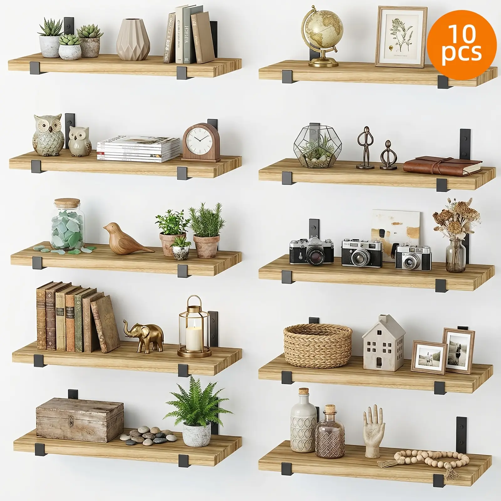 TOMNK 10pcs Floating Shelves for Wall, 15.8*5.9in, Wall Shelves for Bedroom, Kitchen, Bathroom Decor, Book Shelves for Living Room, Place Small Plants, Trophies, Collectibles, Books, Photos, Suitable for Home Decoration And Christmas Decoration