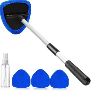Windshield Cleaner Tool with Extendable Handle and 3 Microfiber Pads for Effective Car Window Cleaning
