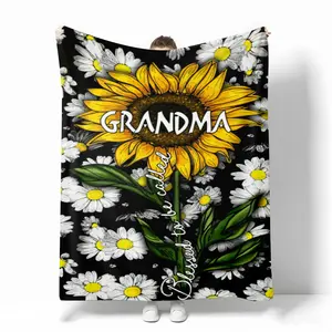 Vibrant Grandma Quote , Yellow Sunflower & White Daisy Print, Ultra Soft and Warm, Ideal for Bedroom Living Room, Great Gift for Mom Grandma on Birthday or Mother's Day blanket