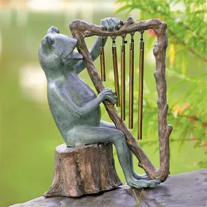 212 MAIN San Pacific Frog & Harp Tube Windchime, 14x11.5x7" Outdoor Garden Sculpture, Home Improvement Garden Accessory