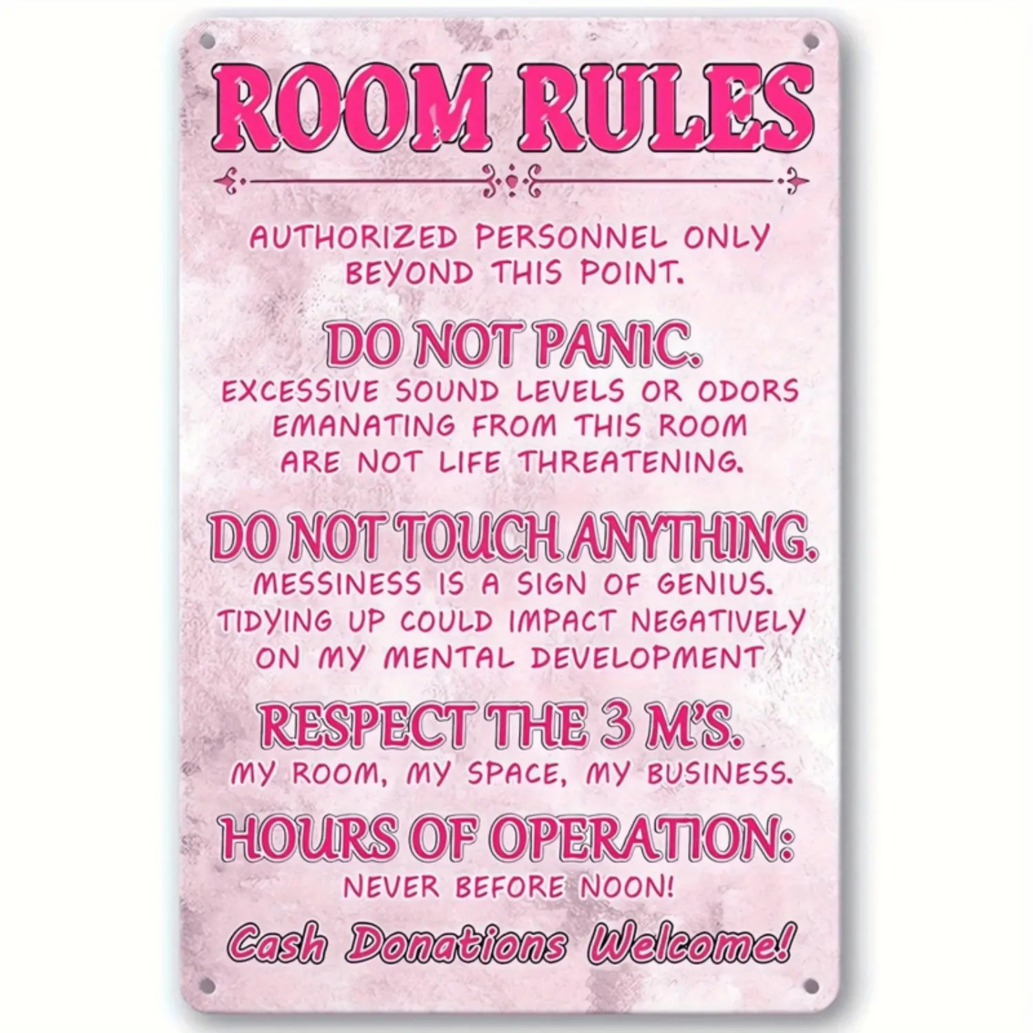 Chic Pink 'Room Rules' Metal Sign - Cute Funny Girls' Bedroom Wall Art, Aesthetic Preppy Home Decor, 8x12in, summerwins, Decoration