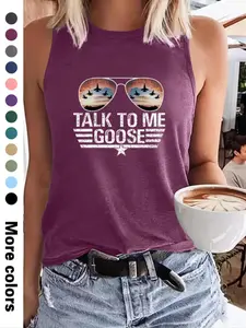 Fashionable Summer Beach Coconut Tree Print Round Neck Sleeveless Vest for Women, Comfortable Soft Fabric, Available in 12 Colors