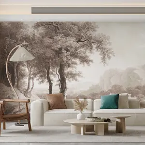 Peel and Stick Wall Mural Vintage Landscape Wallpaper Tree Forest Removable Self Adhesive Large 8 Panel Wallpaper for Living Room Bedroom Decor