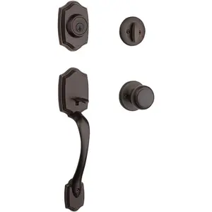 Front Door Lock Handle and Deadbolt Set, Entry Handleset Exterior with Interior Door Knob, Venetian Bronze, Pick Resistant SmartKey Rekey Deadbolt Security, Brown