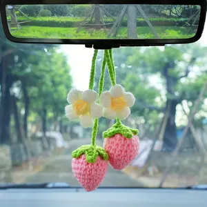 Strawberry Design Car Mirror Hanging Ornament,1 Pair Car Interior Decoration Accessories, Interior Mirror Hangings