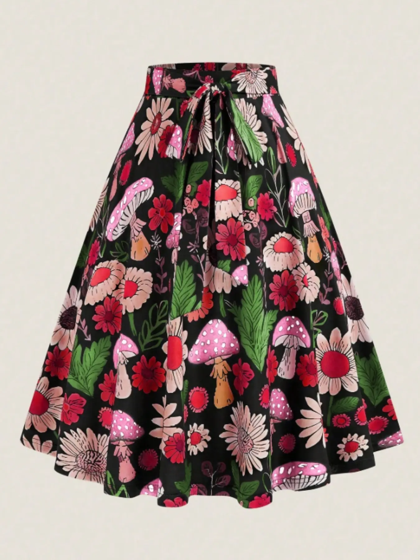 Plus Size Fashion Womenswear Vacation Elastic Waist Adjustable Belted Ditsy Floral Print Skirt, Flowy Skirt, Stylish Half Skirt for Women, Perfect for Casual