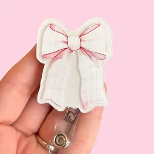 Glitter My Badge Pink bow badge reel for nurse and hospital workers. Badge clip Badge pull - Retractable swivel clip with a 360 rotation. Great gift for coworker.