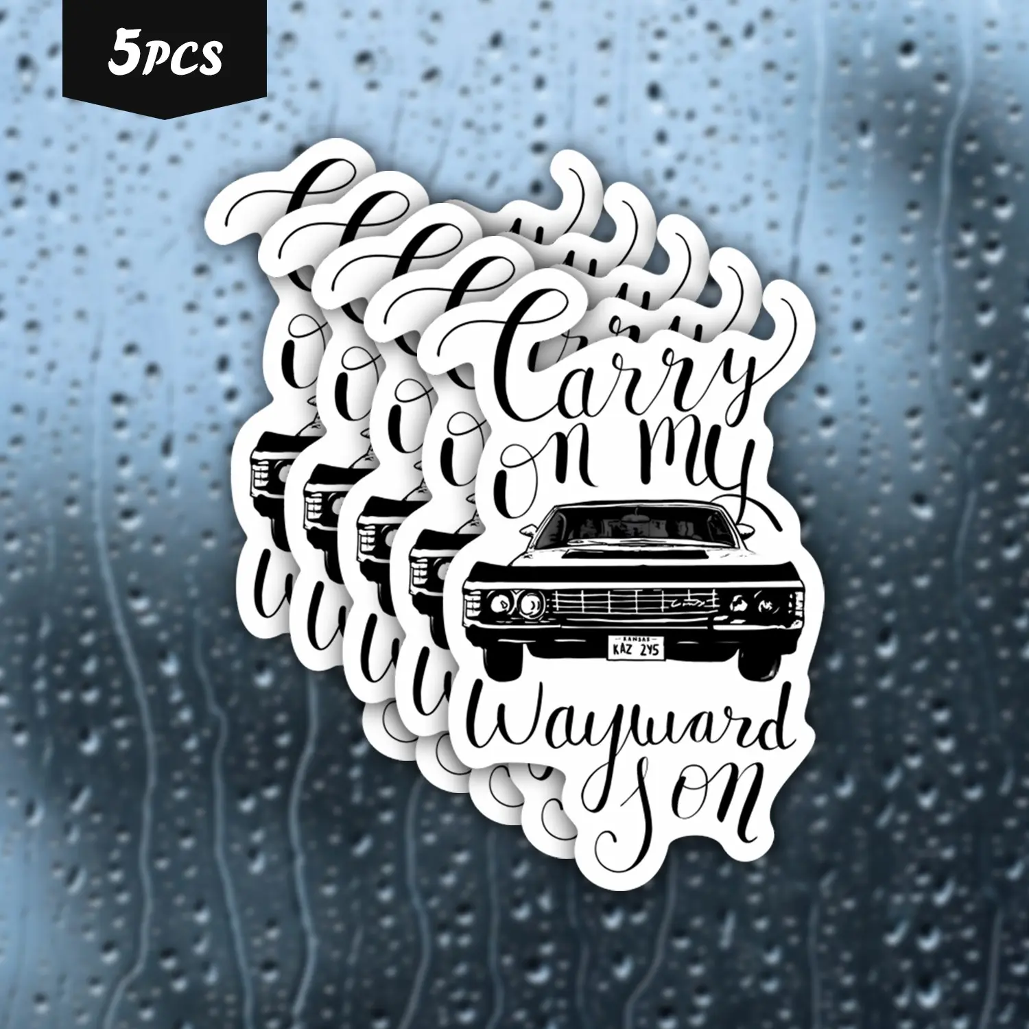 5PCS "Carry On My Wayward Son" Vintage Muscle Car Waterproof Vinyl Stickers, Self-Adhesive Decals for Water Bottles, Laptops, Cars, Ideal for Retro Music & TV Fans