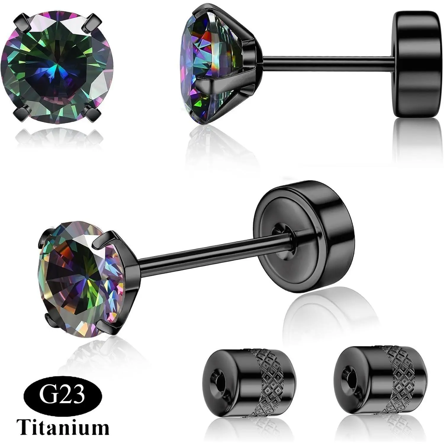CASSIECA G23 Titanium Threadless Flat Back Stud Earrings for Women, Hypoallergenic Lead-Free 6A Cubic Zirconia 20G Push Pin Flower Motif Jewelry, Helix Piercing Earrings for Tragus Daily Pierced Summer Wear, Earring For Women