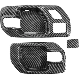 for Chevy Silverado 1500 GMC Sierra 1500 2019-2026 Sierra Silverado 2500 3500 HD 2020-2026 Accessories Interior Door Handle Bowl Cover Trim ABS Carbon Fiber Pattern 3 PCS (Front Door)
