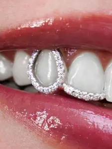Hip Hop Style Teeth Grille Set, Star Cube Zirconia Grillz, Upper and Lower Micro Inlay Design, Unisex Jewelry, 1 Piece