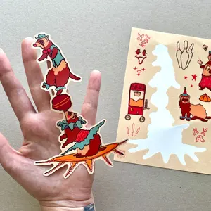 Circus Clown Ferrets Vinyl Sticker Sheet Water Proof Decorative Decor Artwork