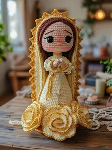 Handmade Crochet Virgin Mary Doll, Catholic Home Decor