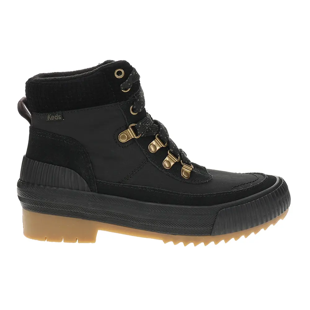 Keds Womens Fielder Water-Resistant Lace Up Casual Boots Ankle Low Heel 1-2" - Black