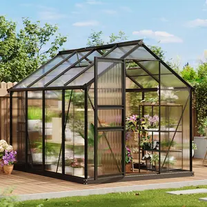Gaomon 8×6FT Polycarbonate Greenhouse with Aluminum Frame, Lockable Door, Adjustable Roof Vent, Quick Setup for Backyard, Patio, Adjustable Vent