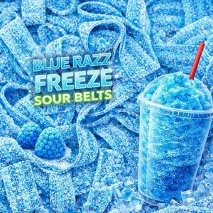 Blue Raspberry Slushie Swedish Sour Candy Belts 4oz Imported - RAFFA - Thick Chewy Sour Sugar Coated Exotic Gummies for Candy Lovers - Sweet, Snack