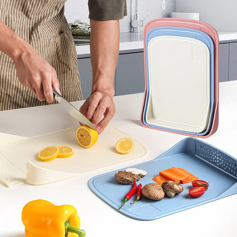 ANJUKE 3PCS Nested Plastic Cutting Board Set with Drainage Feature Curved-Edge Kitchen Prep Boards, Three-Piece Set: Large & Medium & Small