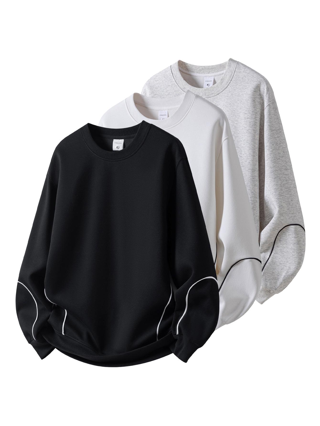 CCCMAI Men's Regular Fit Plain Sweatshirt Crew Neck Long Sleeve Top Street Fashion Style Loose Casual Solid Color Pullover Suitable for Spring and Fall Fashionable Menswear