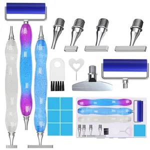 ZYNYXY 17PCS Ergonomic Diamond Art Pen Kits, with Multifunctional Metal Stainless Steel Screw Thin 1, 3, 6, 9, Tips, Correction Placers Roller Accessories(E-BluePurple+Blue+White+ 5 PCS Tips)
