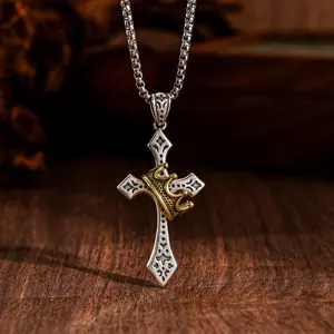 Chesky Crown Cross Necklace, Personalized, Versatile, Stylish Design Necklace Jewelry for Men