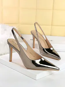 Elegant European Style High Heel Stiletto Shoes for Women, Open Toe Sexy Thin Heels with Back Tie Pointed Toe Single Shoe