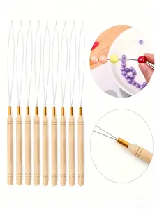 10-Pack Dirty Braids Needle Threader, Natural Wood Handle, Durable Steel Wire, Hair Styling Tool for Salons, Professional Use