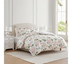 Martha Stewart Geranium Bloom White/Pink Twin Comforter Set