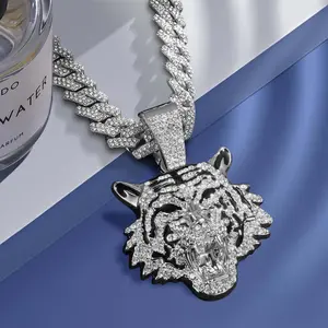 Vintage Domineering Tiger Head Pendant Necklace - Thick and Wide 14mm Cuban Chain, Fashionable Gothic Jewelry, Birthday Holiday Gift Punk Style Cubanchain