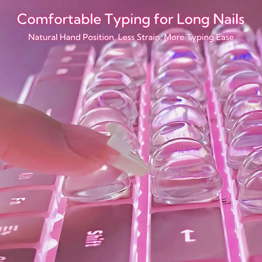 NadyType Ultra-Clear Typing Bubble Stickers 33-96 counts for Long Nails - Nano-Glue Adhesive Keyboard Stickers | Fully Transparent Compatible with Des