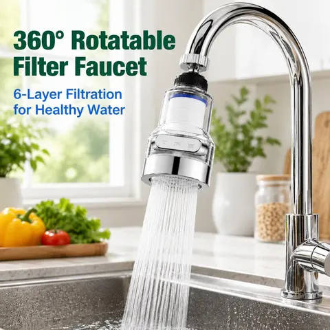 1-Pack 360° Rotating Faucet Aerator Filter, 6-Layer Filtration, 3 Water Modes, Splash-Free Faucet Filter for Kitchen Sink Fruit & Vegetable Cleaning