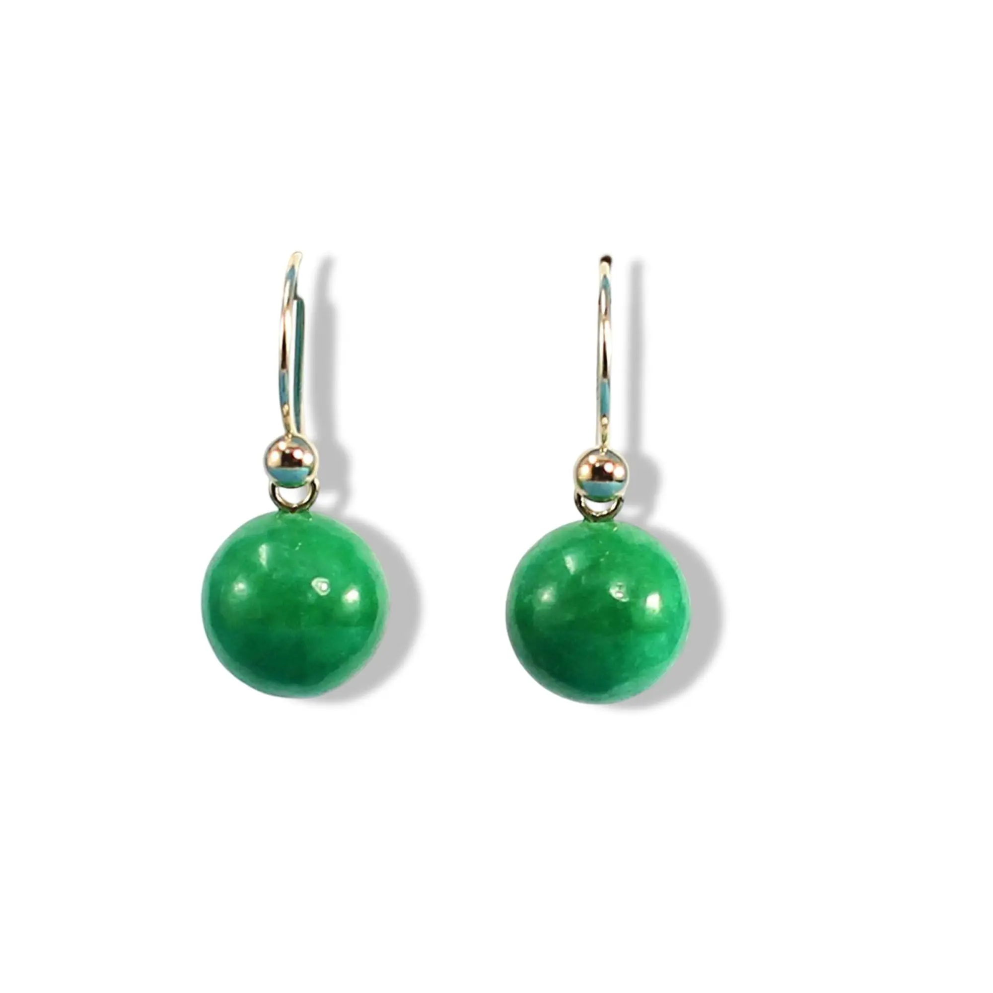 14K Yellow Gold Green Jade Drop Earrings