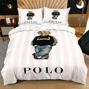 Bear print pattern duvet cover set, including 1 duvet cover and 1 or 2 pillowcases, without a core or pillow, suitable for bedroom or dormitory bedding set, suitable for gift giving or personal use Bed Sets