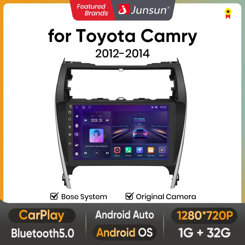 Junsun 10 Inch HD Touchscreen Car Radio Stereo - 2G RAM 32GB Android 15, Wi-Fi Enabled Bluetooth Auto GPS Navigation Multimedia Video Player with Wireless CarPlay for Toyota Camry 2012-2014