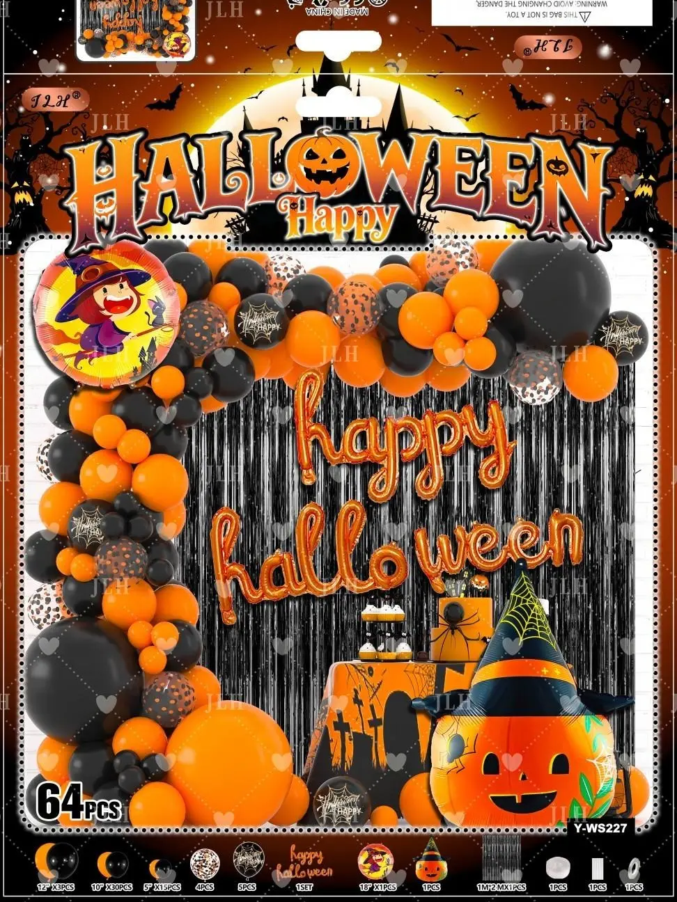 64Pcs All-In-One Pink Black Halloween Balloon Garland Kit With Skull Bat Ghost Foil Balloons & Happy Halloween Banner, DIY Spooky Cute Party Backdrop Decor For Girl Halloween Birthday