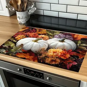 Autumn Pumpkin Floral Silica Gel Stove Mat, Non-Slip Absorbent Kitchen Heat Resistant Pad, Healthy Home Decor Essential, Kitchen Decorative Placemat