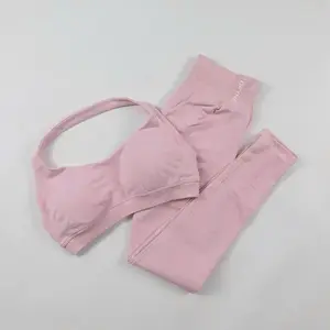 Dfyne Seamless Gym Set for Women - Yoga Clothing Sportswear Impact Leggings & Halter Sports Bra 2-Piece Workout Outfit ​