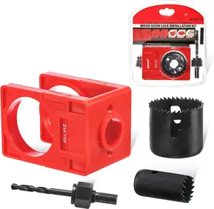 Door Lock Installation Kit: /8" - /4" Deadbolt Door Lock Installation Set with Adjustable Guide Template - Door Lock Hole  Kit ldeal for Wooden Doors Knob Installing, Red
