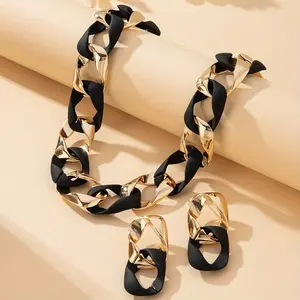 3-piece Earrings Women's Necklace Fashion Streamlined Hollow CCB Cuban Chain Resin jewelry set