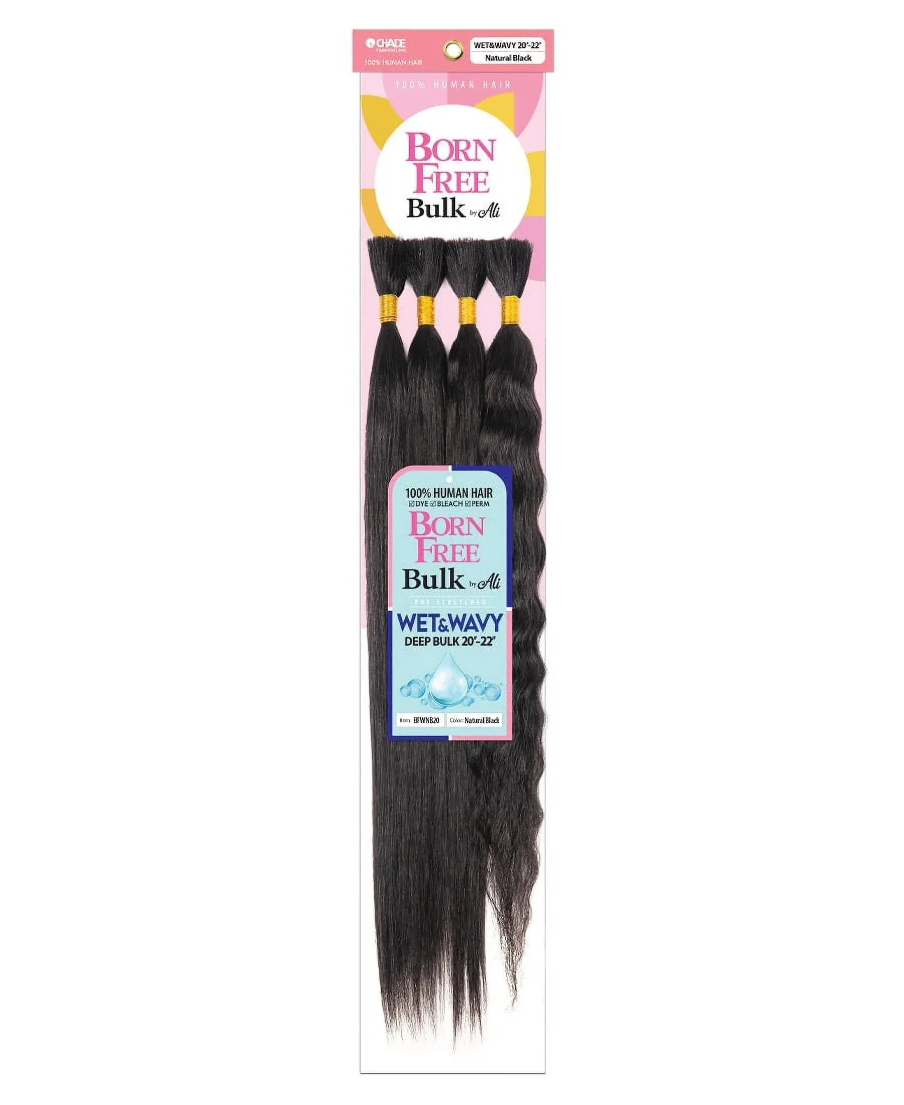 Women's 100% Human Hair Pre-Stretched Micro Braiding Extensions, 20-22in Water Wave Bulk Strands, Micro Braids Compatible