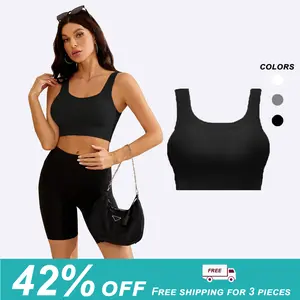 GYDEK Womens Sports Bra Removable Pads Medium Support Ribbed Seamless Tank Tops Workout Crop Top Yoga Bra