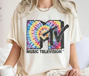 MTV Rainbow Tie Dye Spiral Logo T-Shirt, Music Television Logo Tee, MTV Logo T-shirt, MTV Tie Dye Shirt