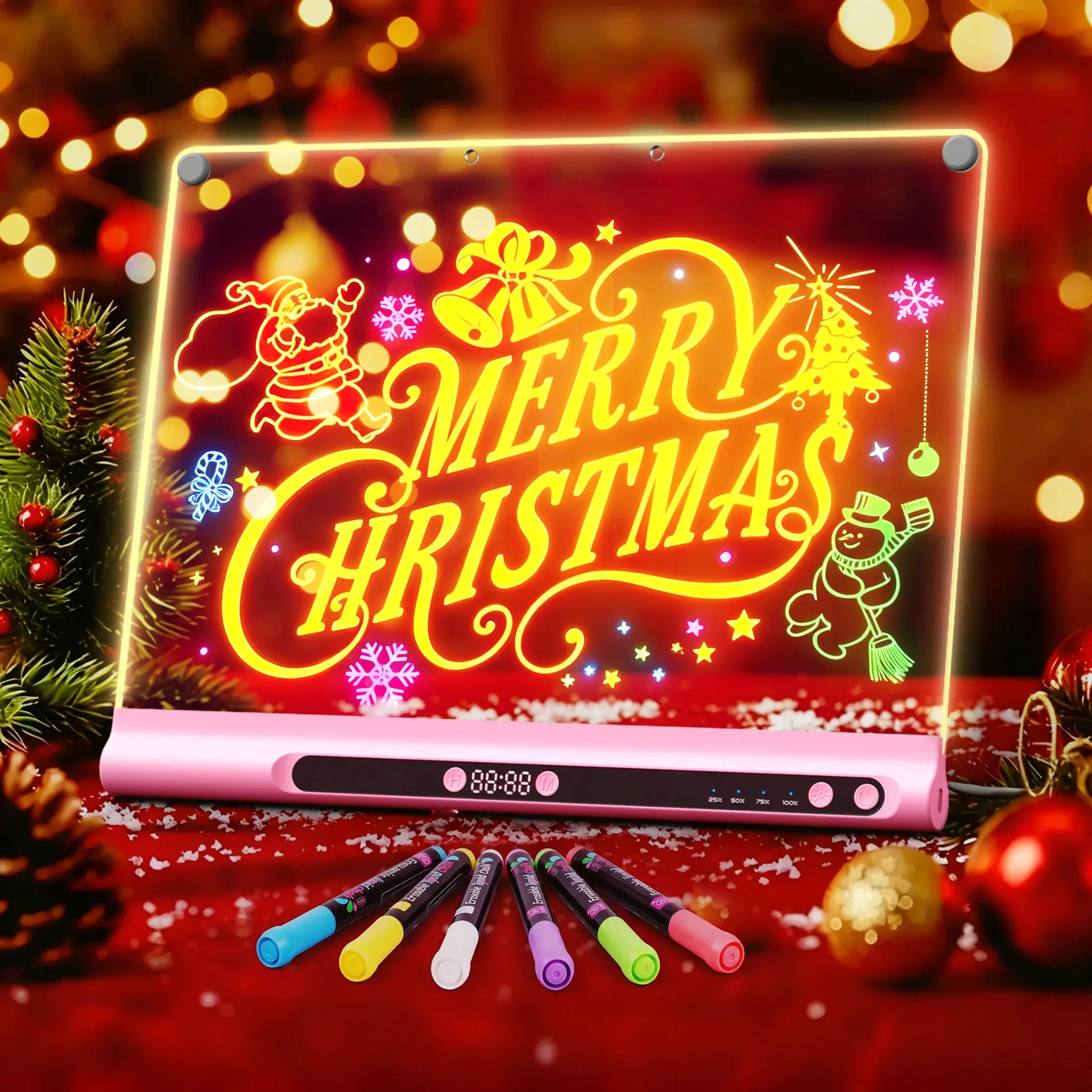 GEOKAY 16-in LED Illuminated Drawing Board - Extra-Hardened Acrylic Surface, Dry-Erasable, Built-In Stand, Rechargeable Batteries, 9 Light Modes, Full Art Set, Kids' Learning Tool, Ideal for Birthday, Christmas Decor
