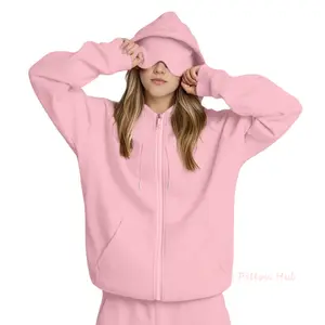 Autumn and Winter Built-in Eye Mask Solid Color Zipper Hoodie