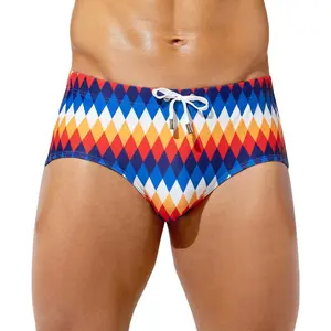 Casey Kevin Men's Swim Briefs Sexy Printed Bikini Underwear Quick Dry Swimsuit Drawstring Bathing Suit Beach Swimwear