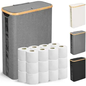 Large Toilet Paper Storage Basket with Lid, Slim Toilet Paper Organizer, Hold up to 20 Regular Rolls or 15 Mega Rolls. (Grey, 49L)
