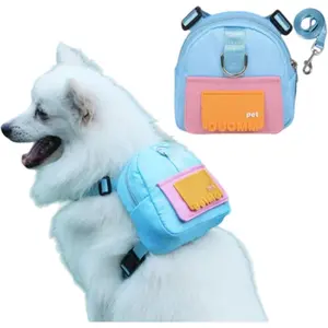 Dog Backpack Strap Leash,Dog Harness with Poop Bag Dispenser,Adjustable and Waterproof,Dog Hiking Backpack,Suitable for Travel and Daily Walks (Blue, M)